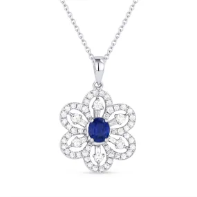 0.10Ct Sapphire 16"pendant Necklace In 18K White Gold