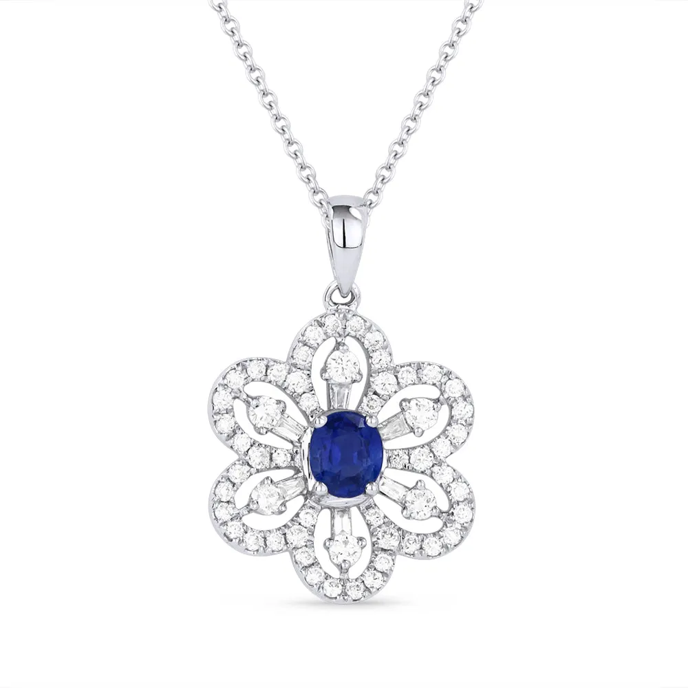0.10Ct Sapphire 16"pendant Necklace In 18K White Gold