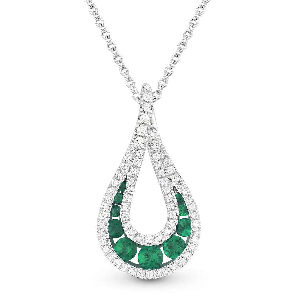 0.29Ct Emerald 16"pendant Necklace In 14K White Gold