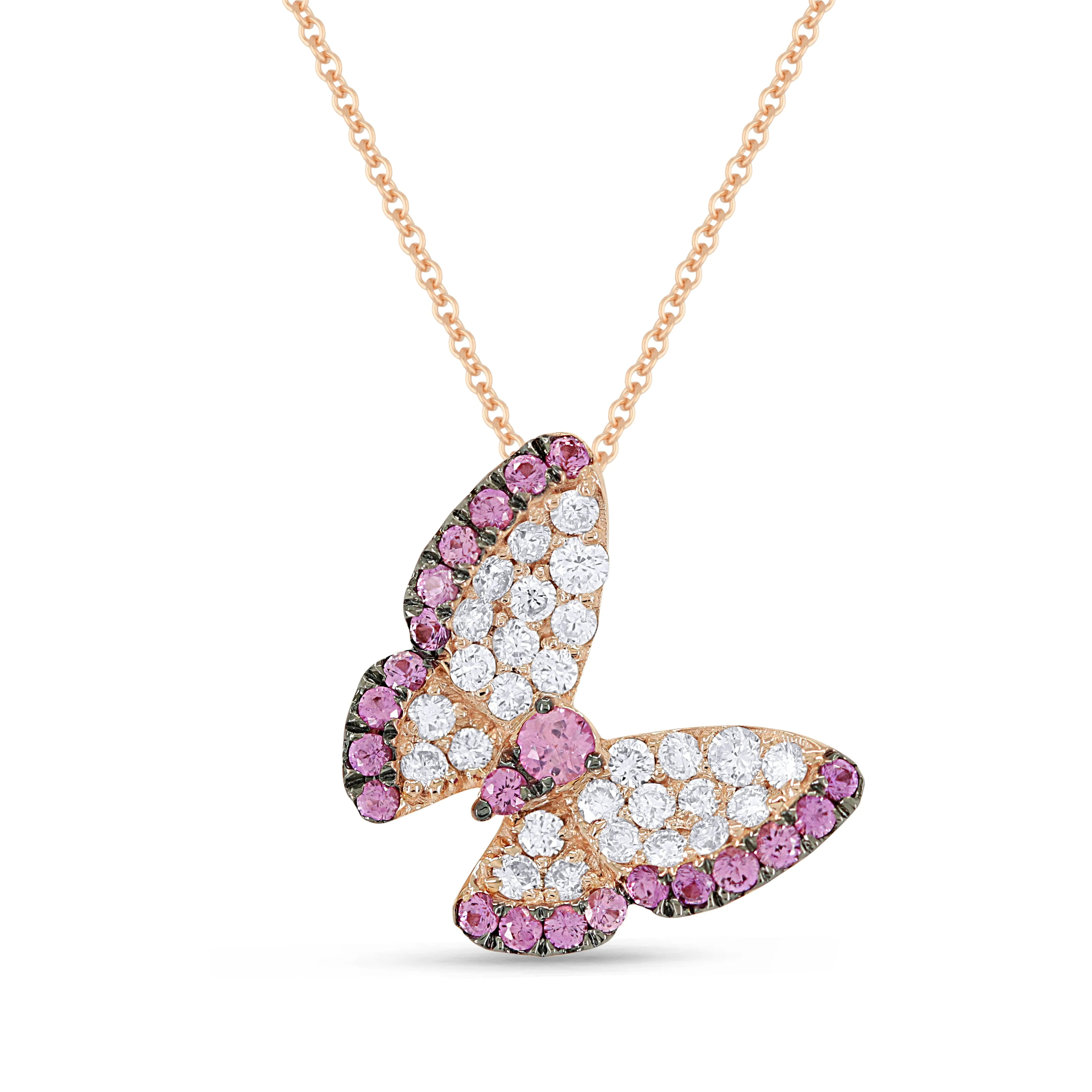0.32Ct Pink Sapphire 16"pendant Necklace In 14K Rose Gold