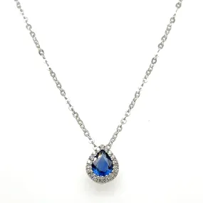 0.40ct tw Diamond & Pear Blue Sapphire Pendant Necklace
