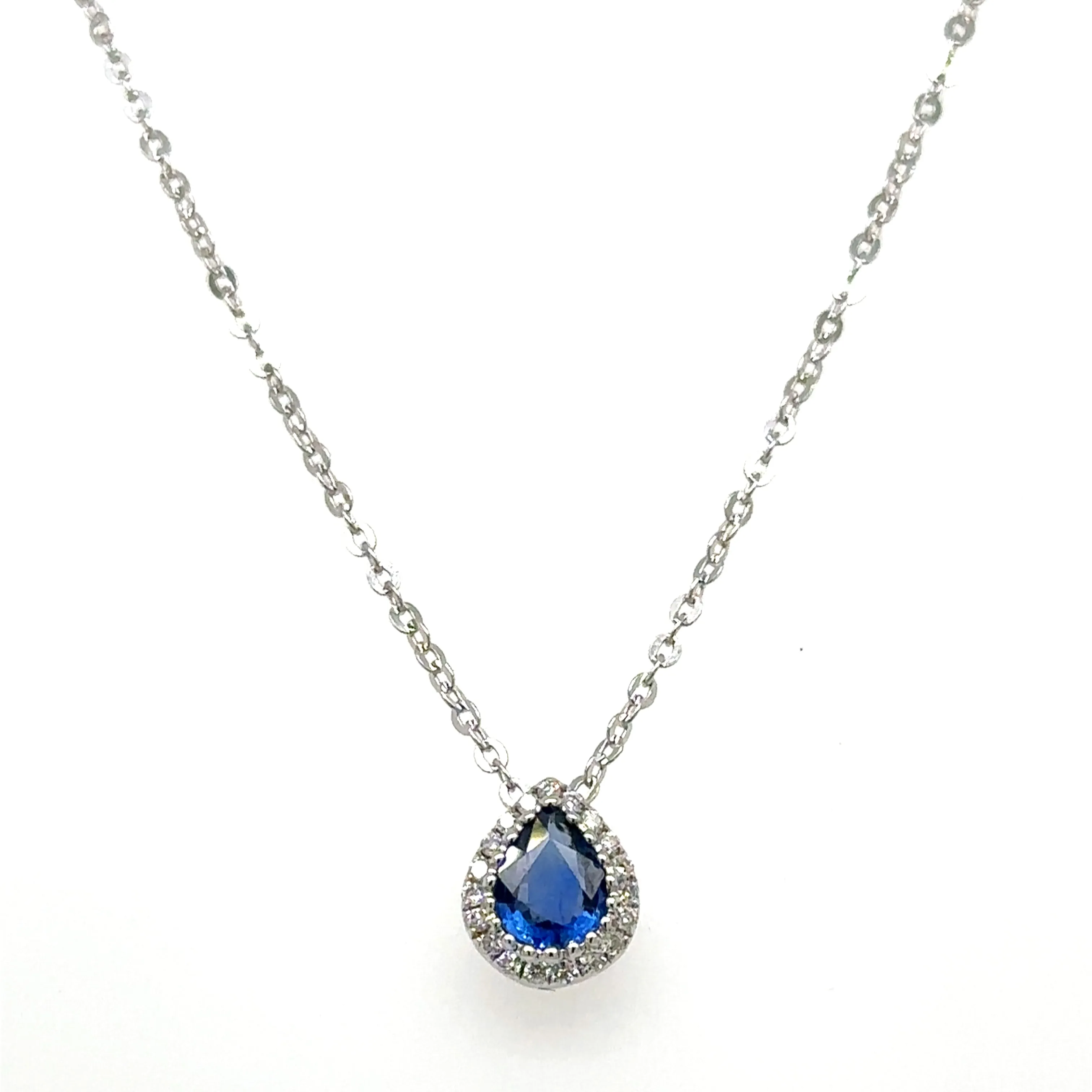 0.40ct tw Diamond & Pear Blue Sapphire Pendant Necklace
