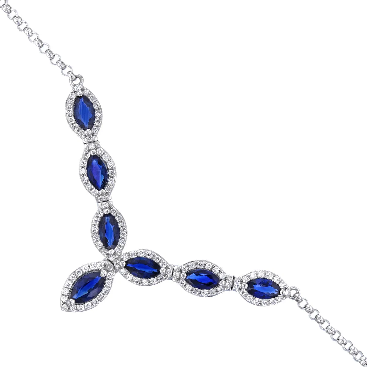0.49ct Marquise Cut Sapphire and 0.30ct Diamond Necklet | Pre-Loved | 14K White Gold