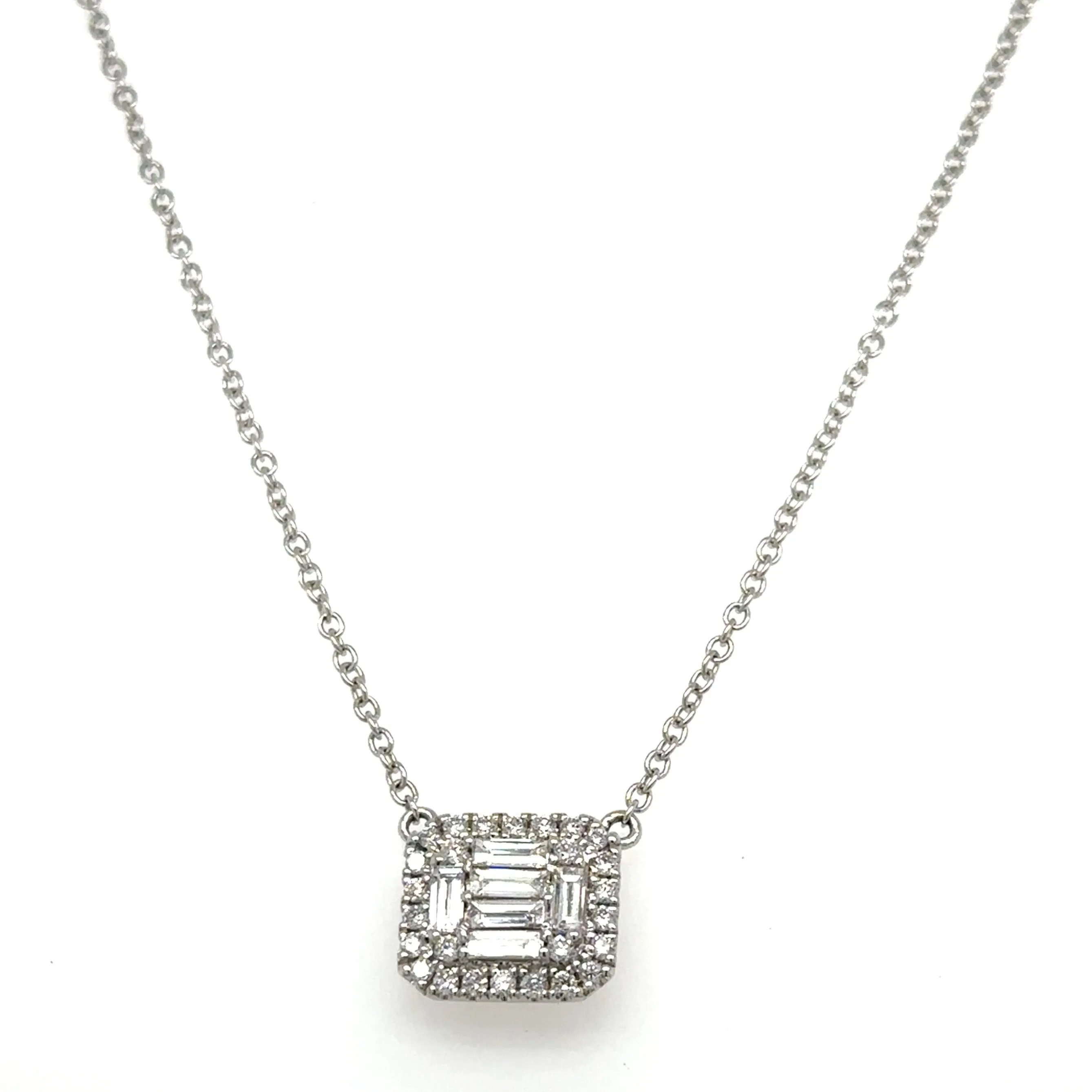 0.52ct tw Ladies Diamond Emerald Shape East West-Set Pendant with Chain Necklace