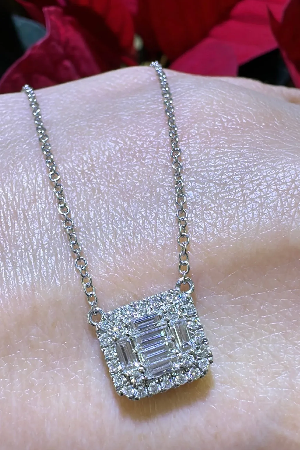 0.52ct tw Ladies Diamond Emerald Shape East West-Set Pendant with Chain Necklace
