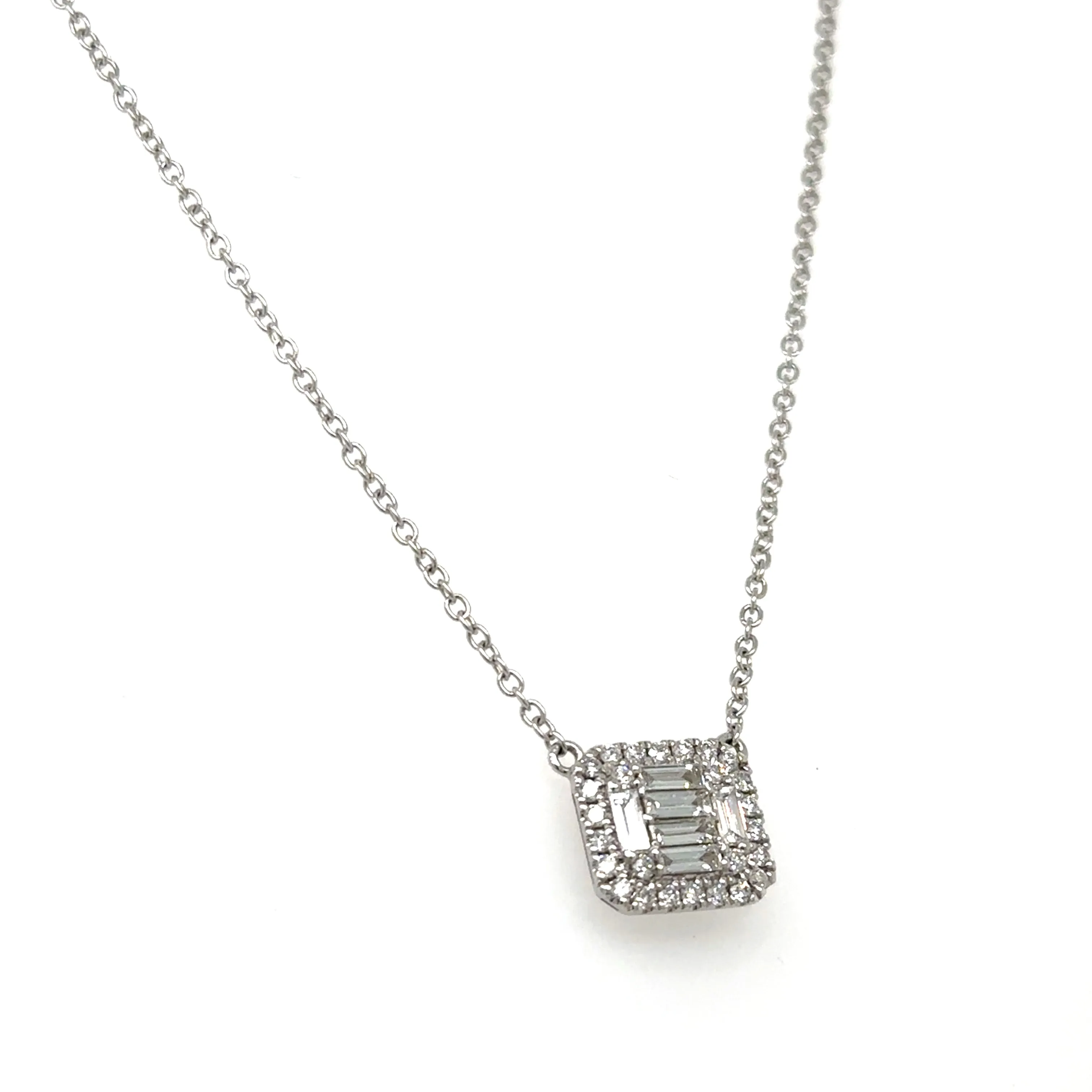 0.52ct tw Ladies Diamond Emerald Shape East West-Set Pendant with Chain Necklace