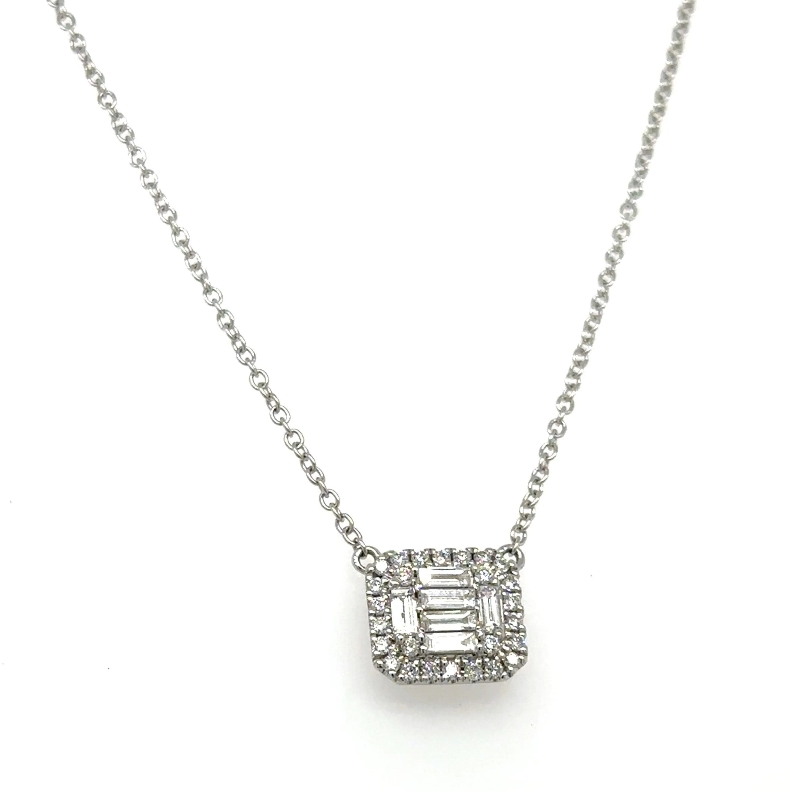 0.52ct tw Ladies Diamond Emerald Shape East West-Set Pendant with Chain Necklace
