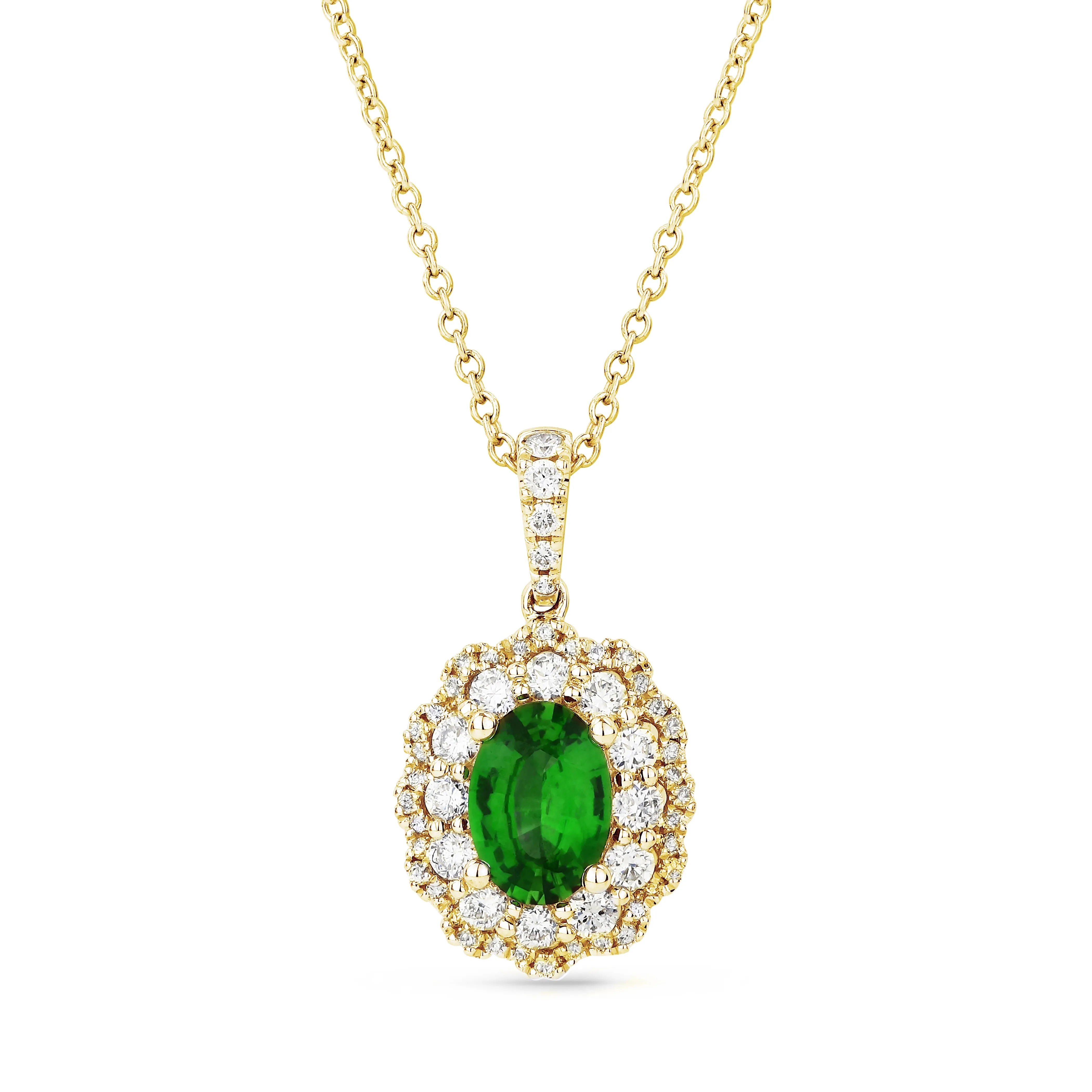 0.84Ct Emerald 16"pendant Necklace In 14K Yellow Gold