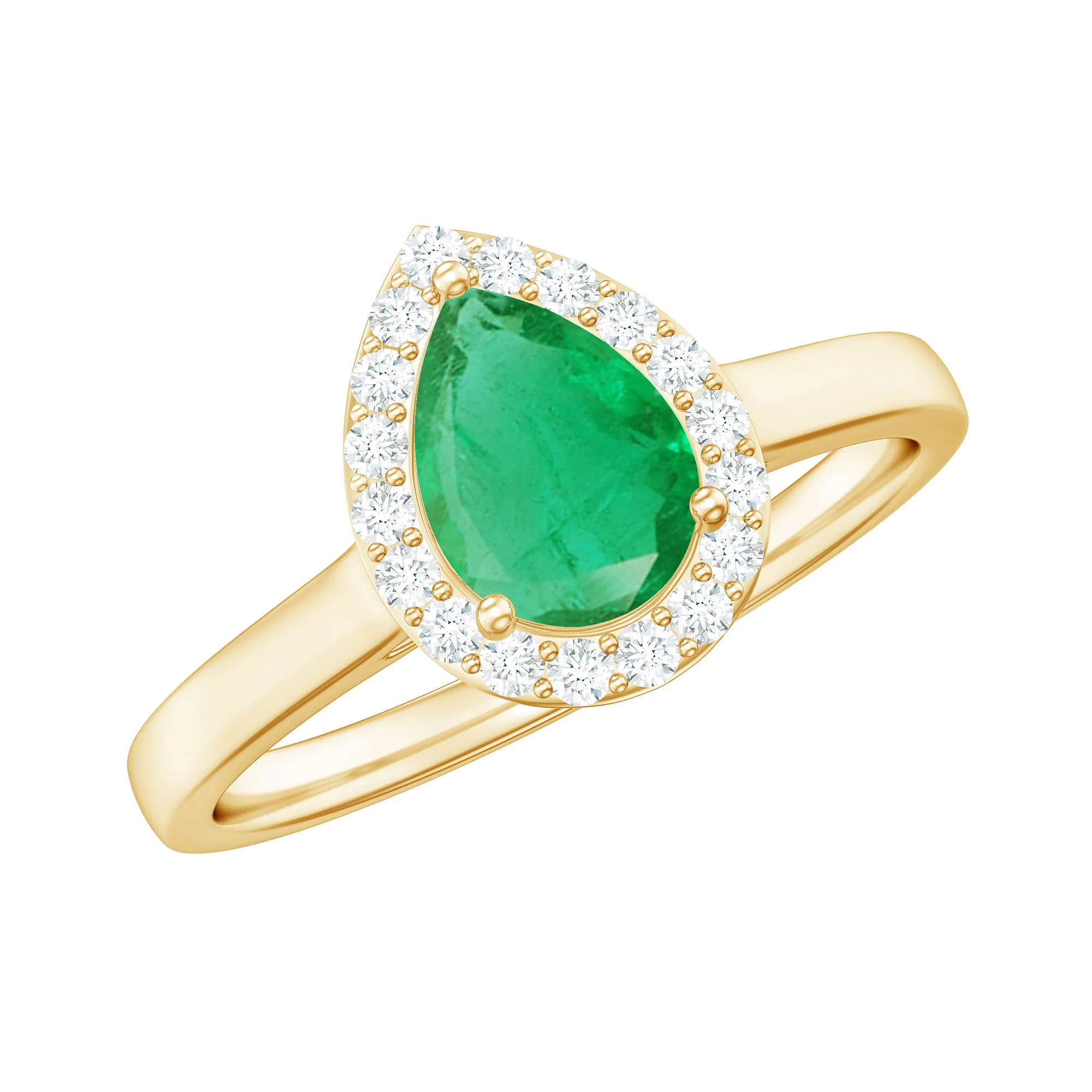 1 CT Emerald Teardrop Engagement Ring with Diamond Halo