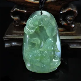 100% Natural Hand-Carved Jade Pendant Jadeite Necklace Dog & Coin