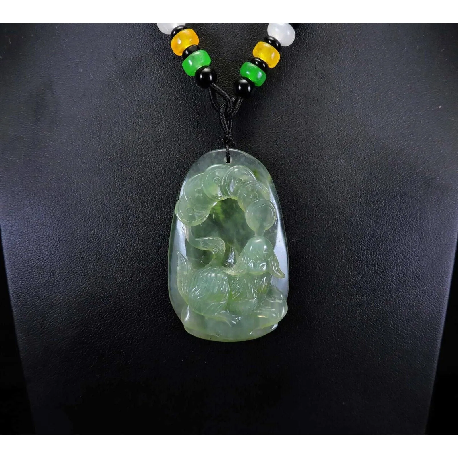 100% Natural Hand-Carved Jade Pendant Jadeite Necklace Dog & Coin