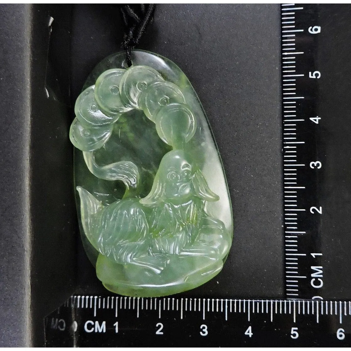 100% Natural Hand-Carved Jade Pendant Jadeite Necklace Dog & Coin