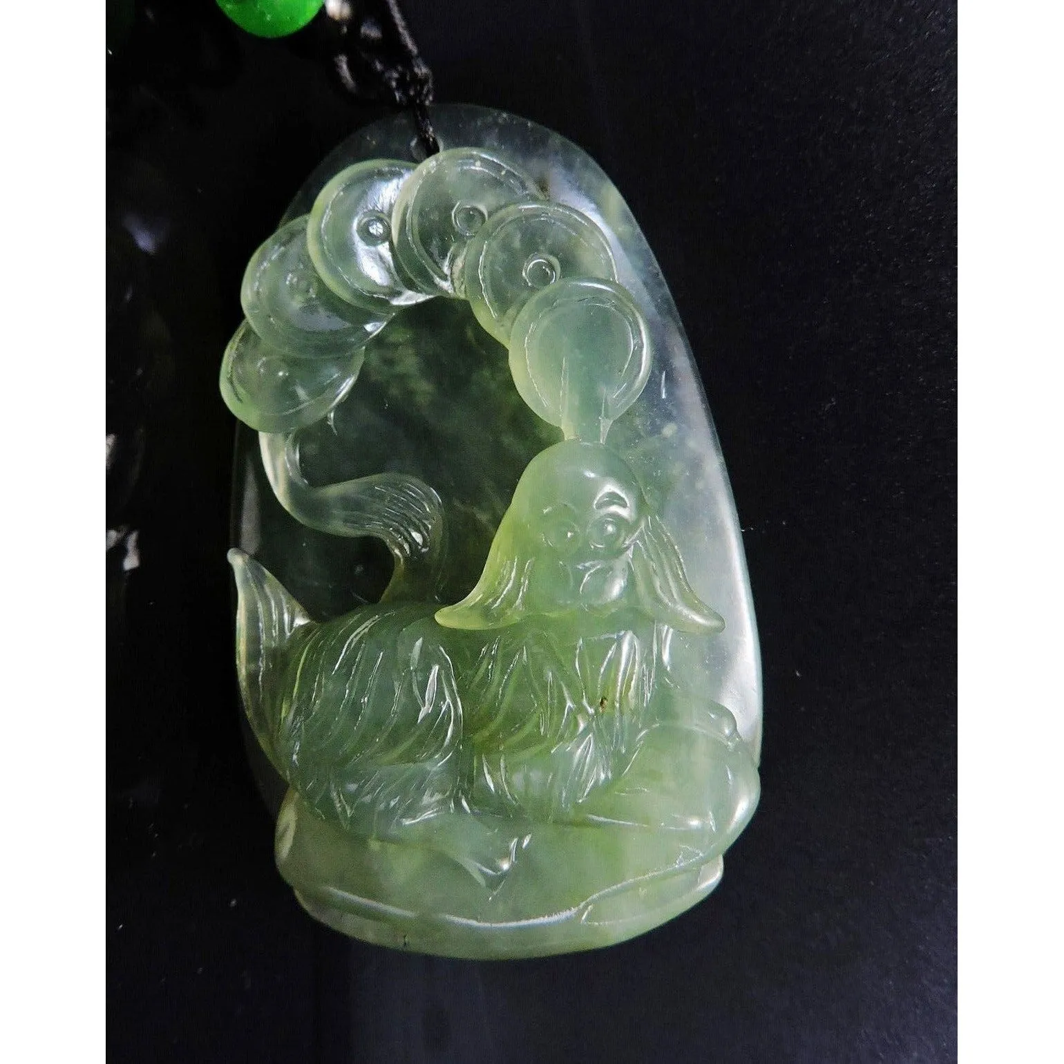 100% Natural Hand-Carved Jade Pendant Jadeite Necklace Dog & Coin