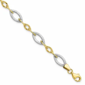 10k Two Tone Gold Polished Texture Link Bracelet