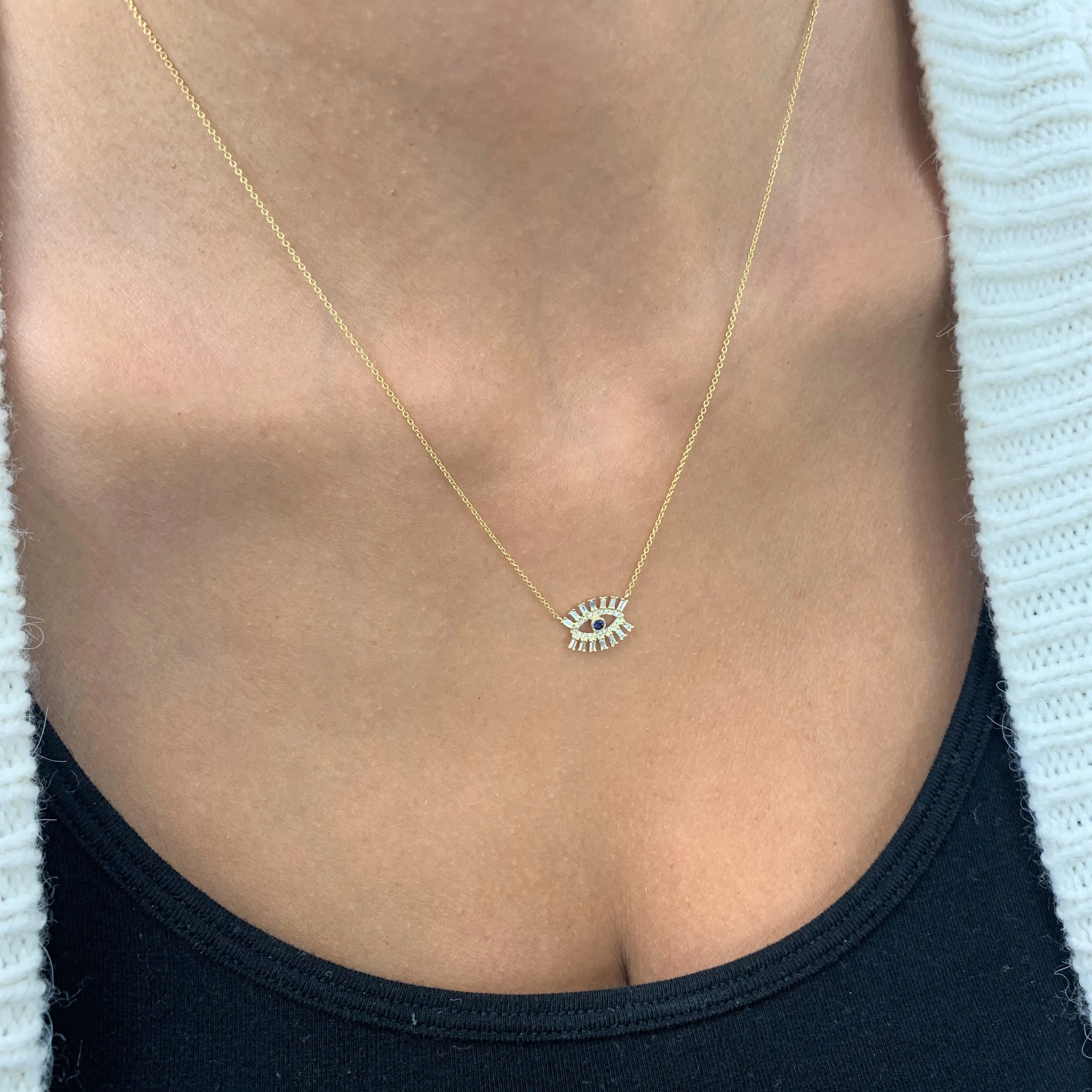 14k Gold & Diamond Evil Eye Necklace - 0.24ct