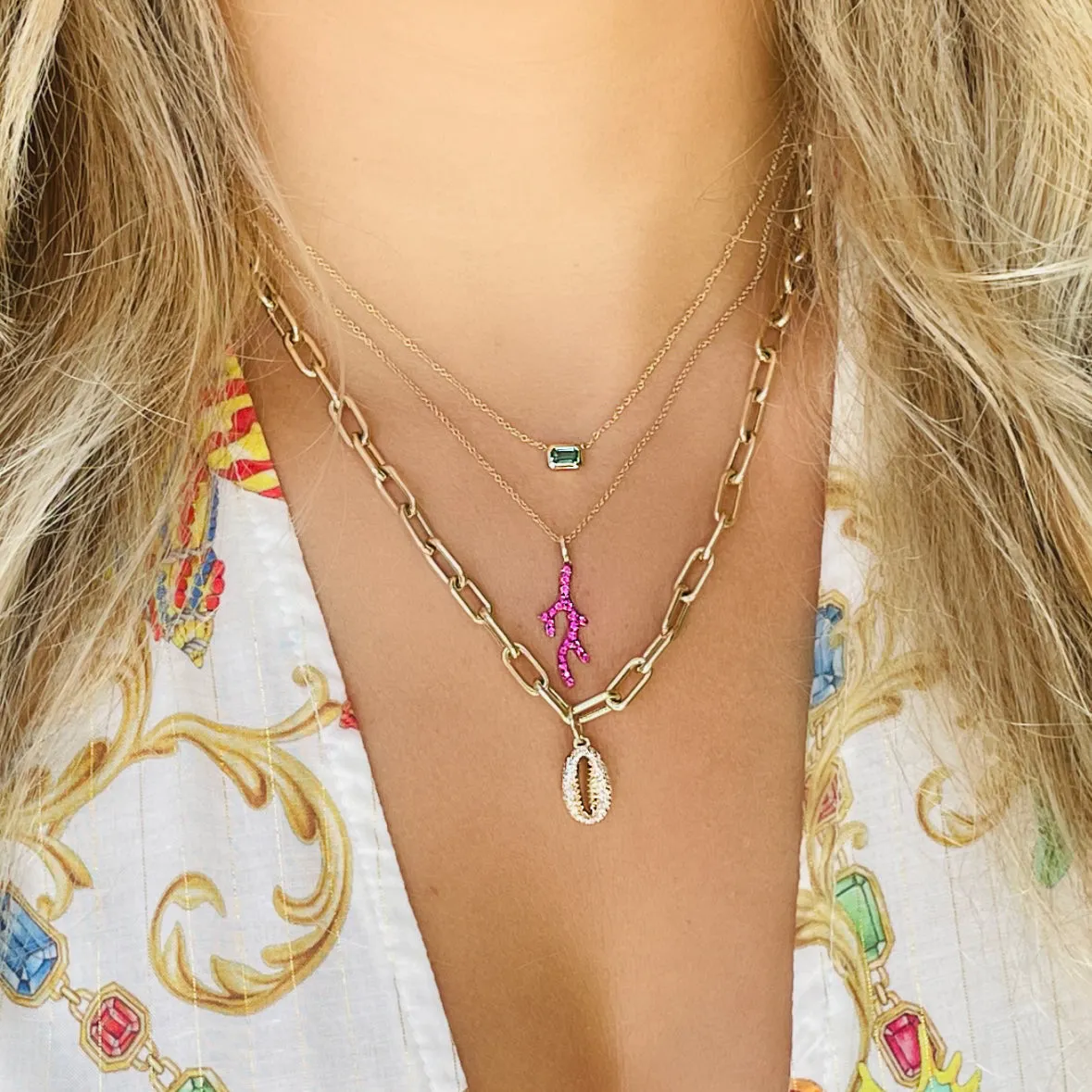14K Gold Bezel Emerald Necklace