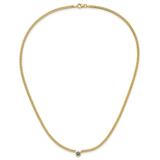 14K Gold Curb Chain Necklace with Sapphire