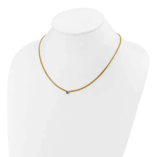 14K Gold Curb Chain Necklace with Sapphire