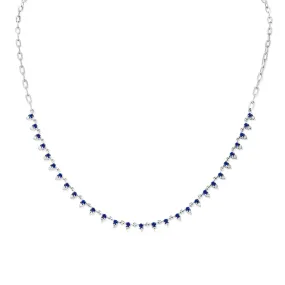 14K Gold Diamond and Sapphire Station Necklace