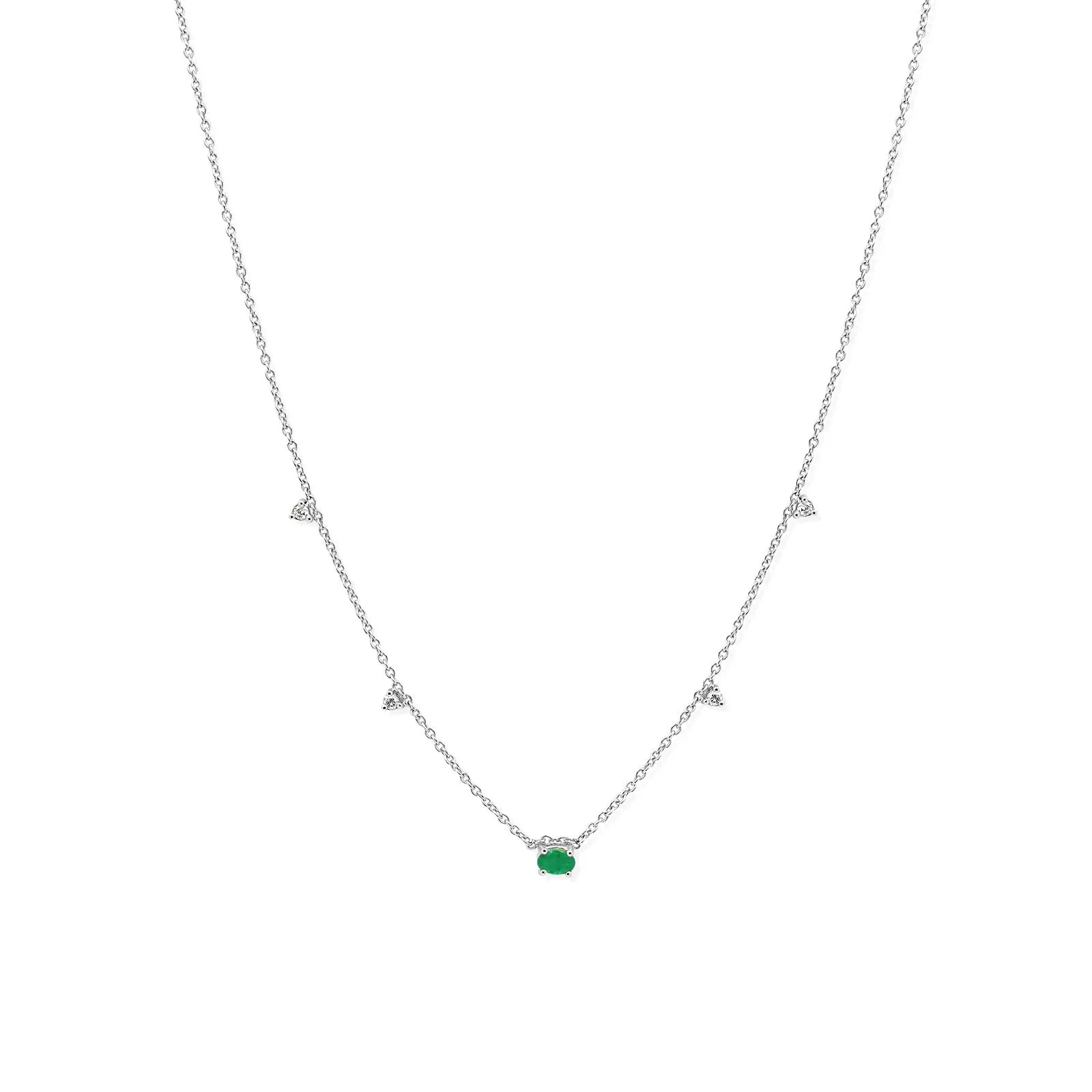 14K Gold Emerald & Diamond Station Necklace