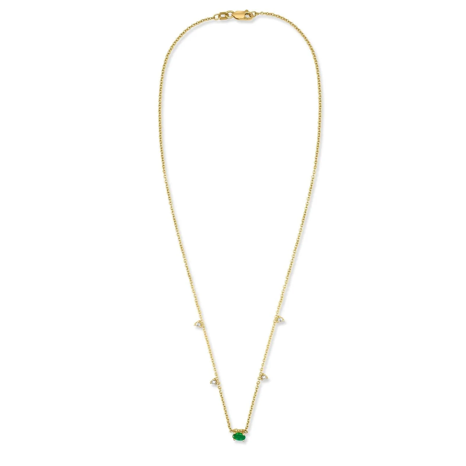 14K Gold Emerald & Diamond Station Necklace