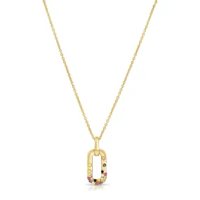 14K Gold Multi-Color Sapphire & Diamond Dangle Necklace