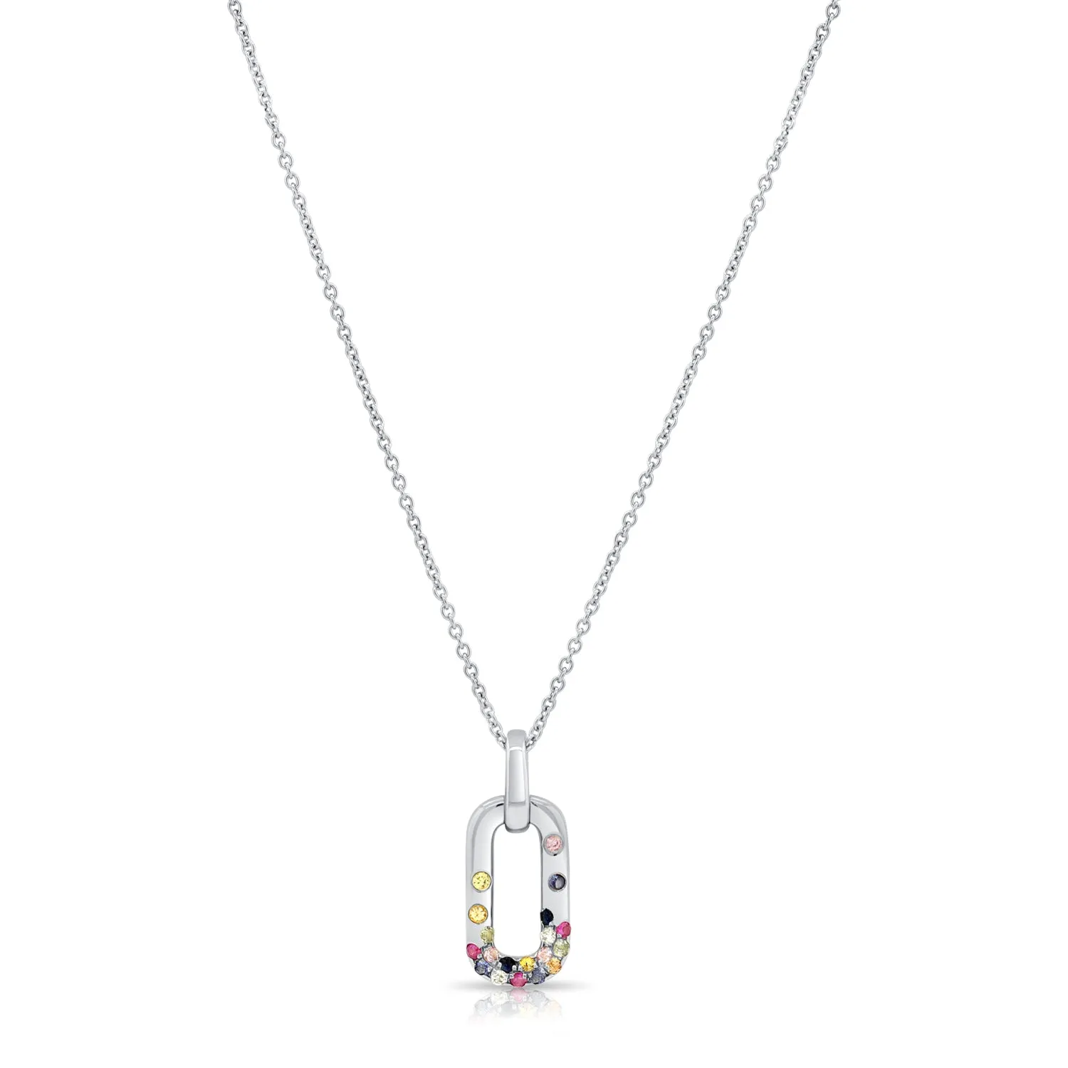14K Gold Multi-Color Sapphire & Diamond Dangle Necklace