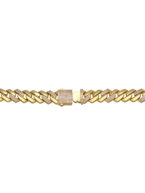 14k Gold Plated with Clear Cubic Zirconia Miami Cuban Curb Link Bracelet