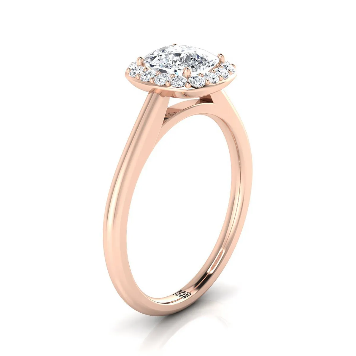 14K Rose Gold Cushion Diamond Shared Prong Halo Engagement Ring -1/5ctw