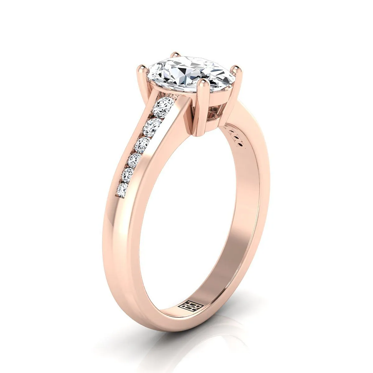14K Rose Gold Oval Contemporary Tapered Diamond Channel Engagement Ring -1/6ctw