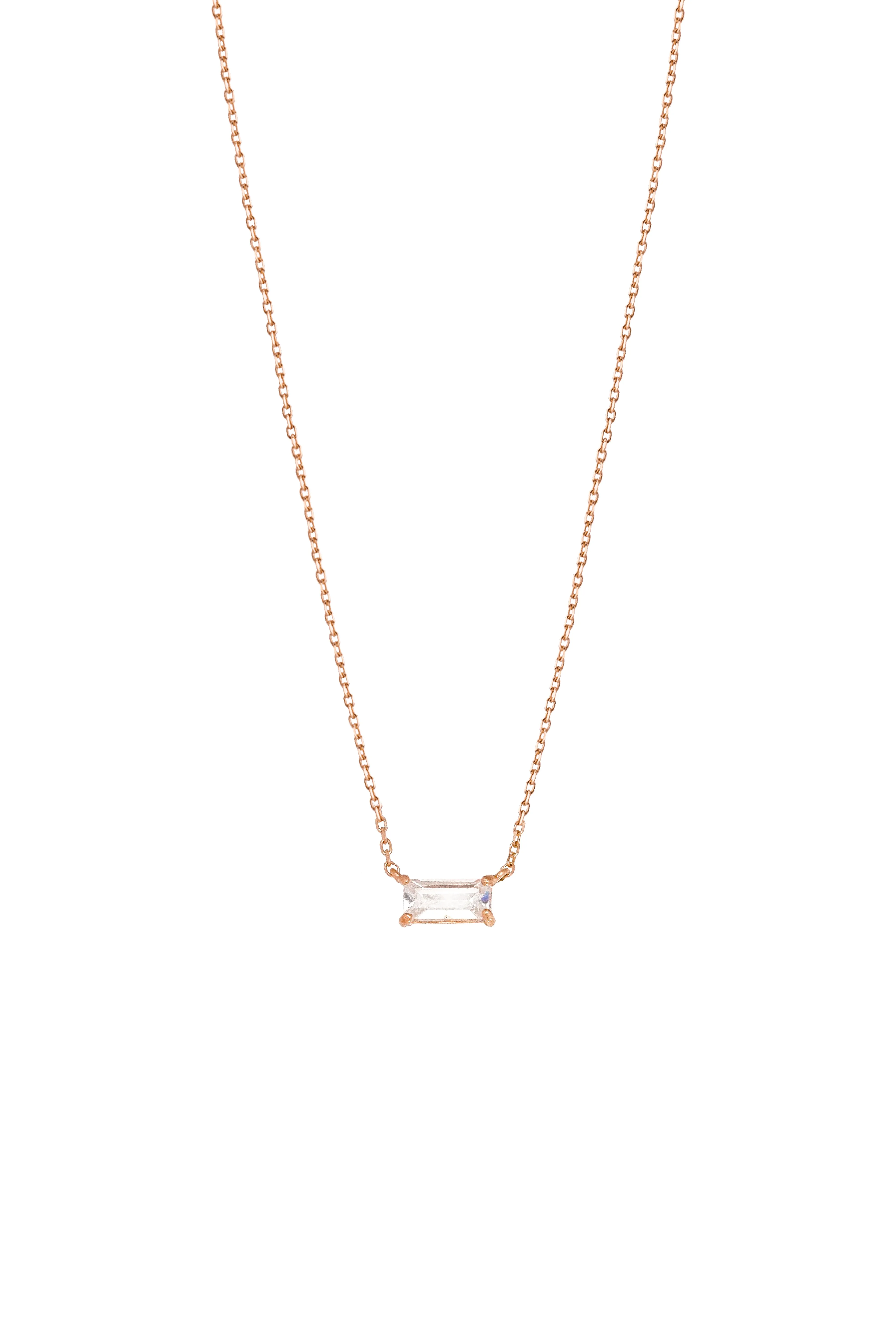 14K Solid Rose Gold Baguette CZ Emerald Cut Necklace