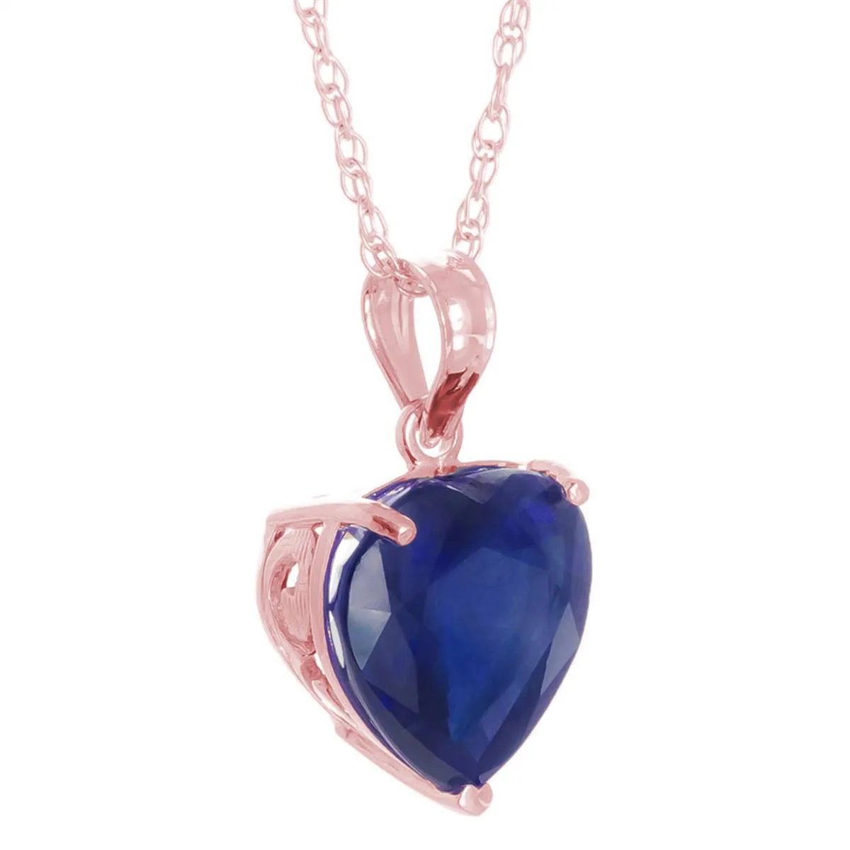 14K Solid Rose Gold Necklace w/ Natural 10mm Heart Sapphire