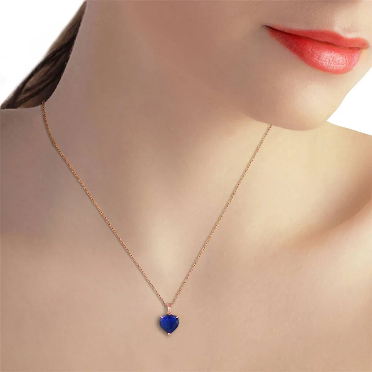 14K Solid Rose Gold Necklace w/ Natural 10mm Heart Sapphire