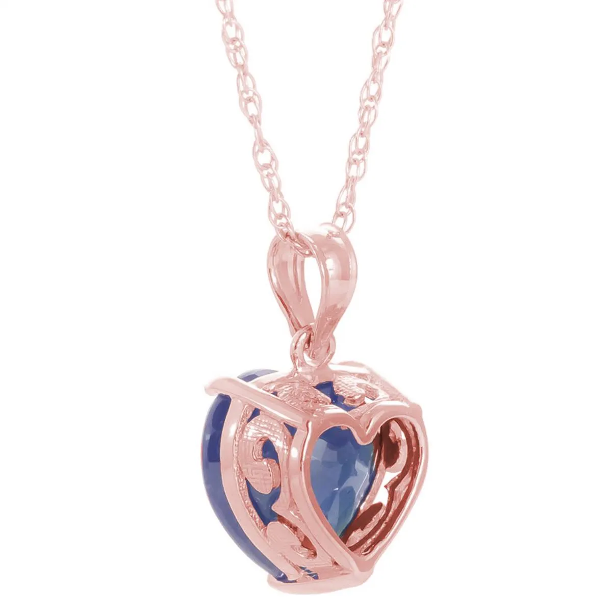 14K Solid Rose Gold Necklace w/ Natural 10mm Heart Sapphire