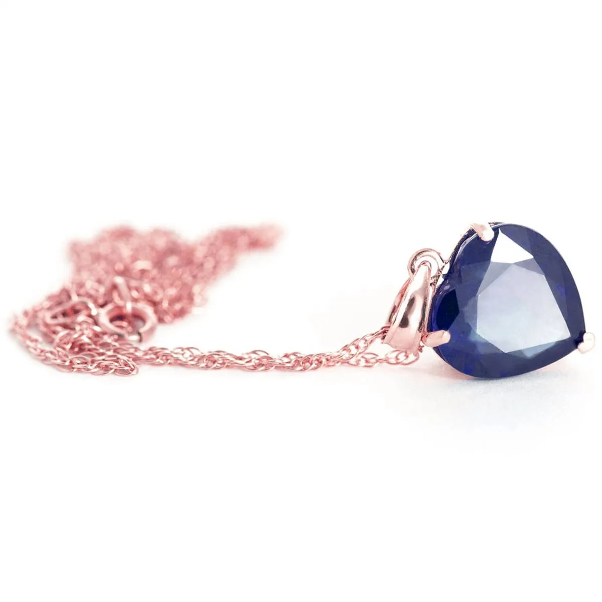14K Solid Rose Gold Necklace w/ Natural 10mm Heart Sapphire