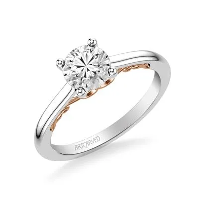14K White and Yellow Gold Cubic Zirconia Center Engagement  Ring Mounting