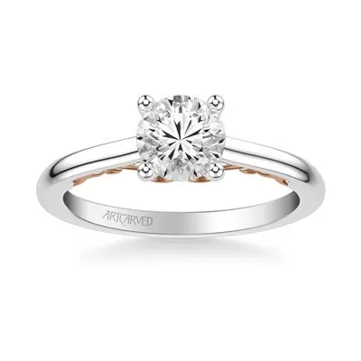 14K White and Yellow Gold Cubic Zirconia Center Engagement  Ring Mounting