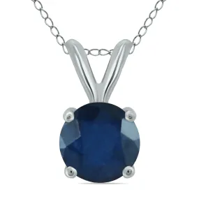 14K White Gold 4Mm Round Sapphire Pendant