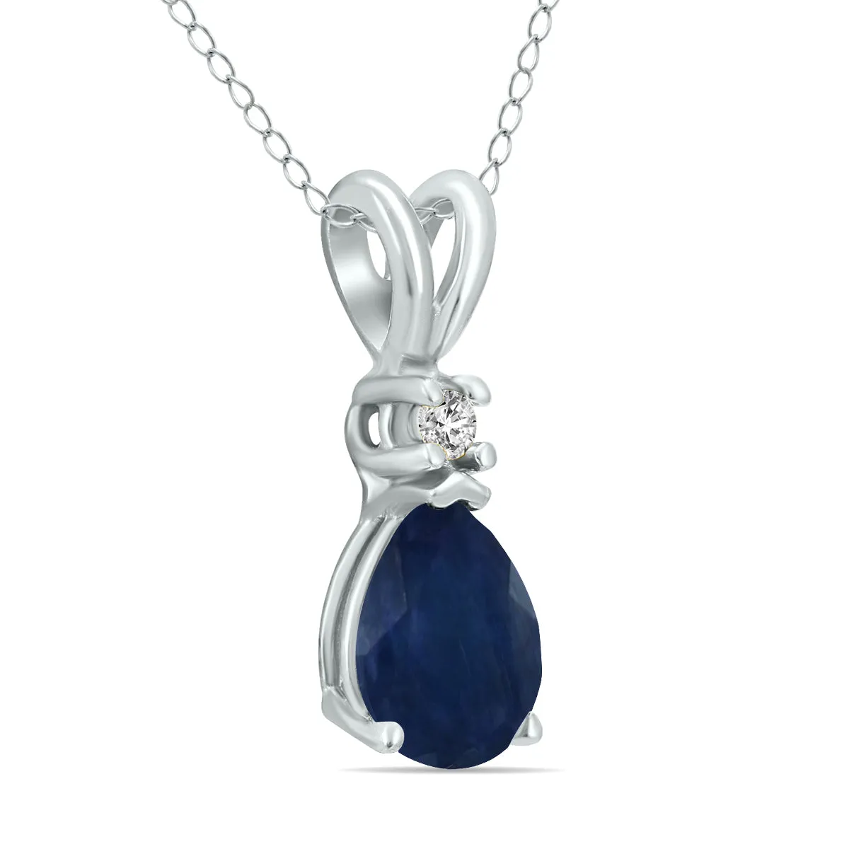 14K White Gold 5X3Mm Pear Sapphire And Diamond Pendant