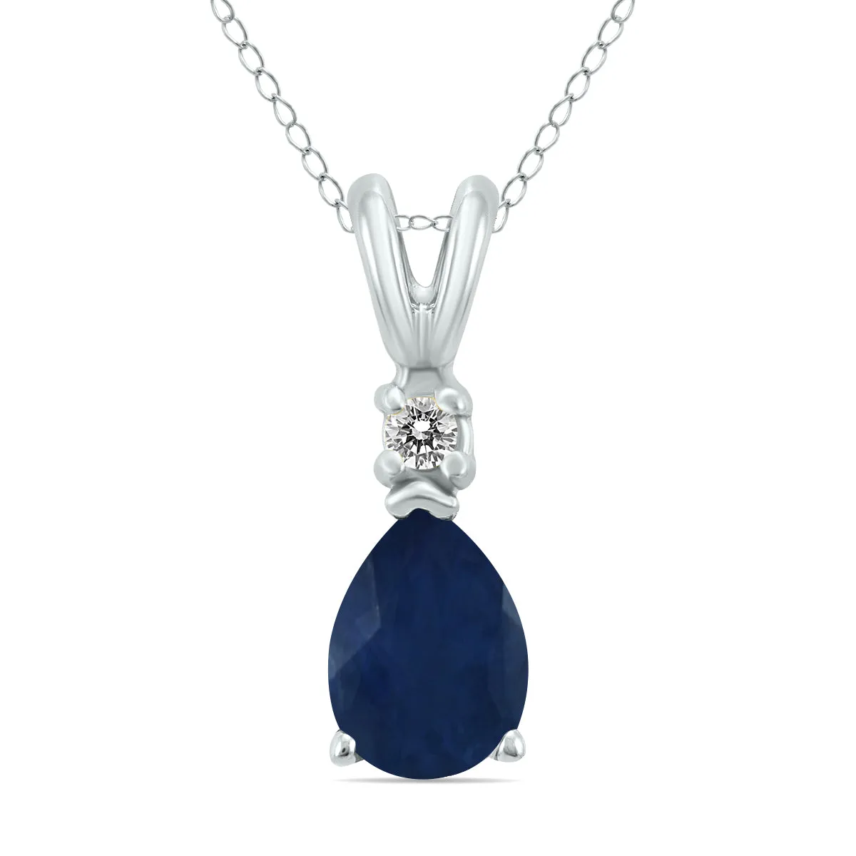 14K White Gold 5X3Mm Pear Sapphire And Diamond Pendant