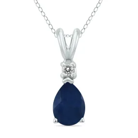 14K White Gold 5X3Mm Pear Sapphire And Diamond Pendant