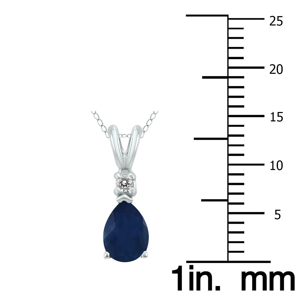 14K White Gold 5X3Mm Pear Sapphire And Diamond Pendant