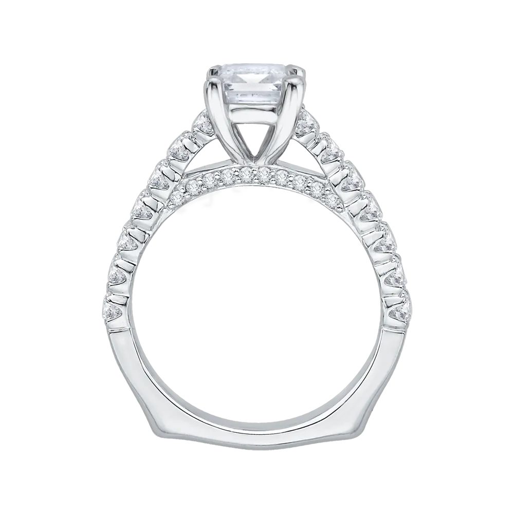 14K White Gold Emerald Cut Diamond Cathedral Style Engagement Ring with Euro Shank (Semi Mount)