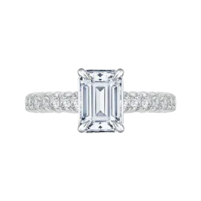 14K White Gold Emerald Cut Diamond Cathedral Style Engagement Ring with Euro Shank (Semi Mount)