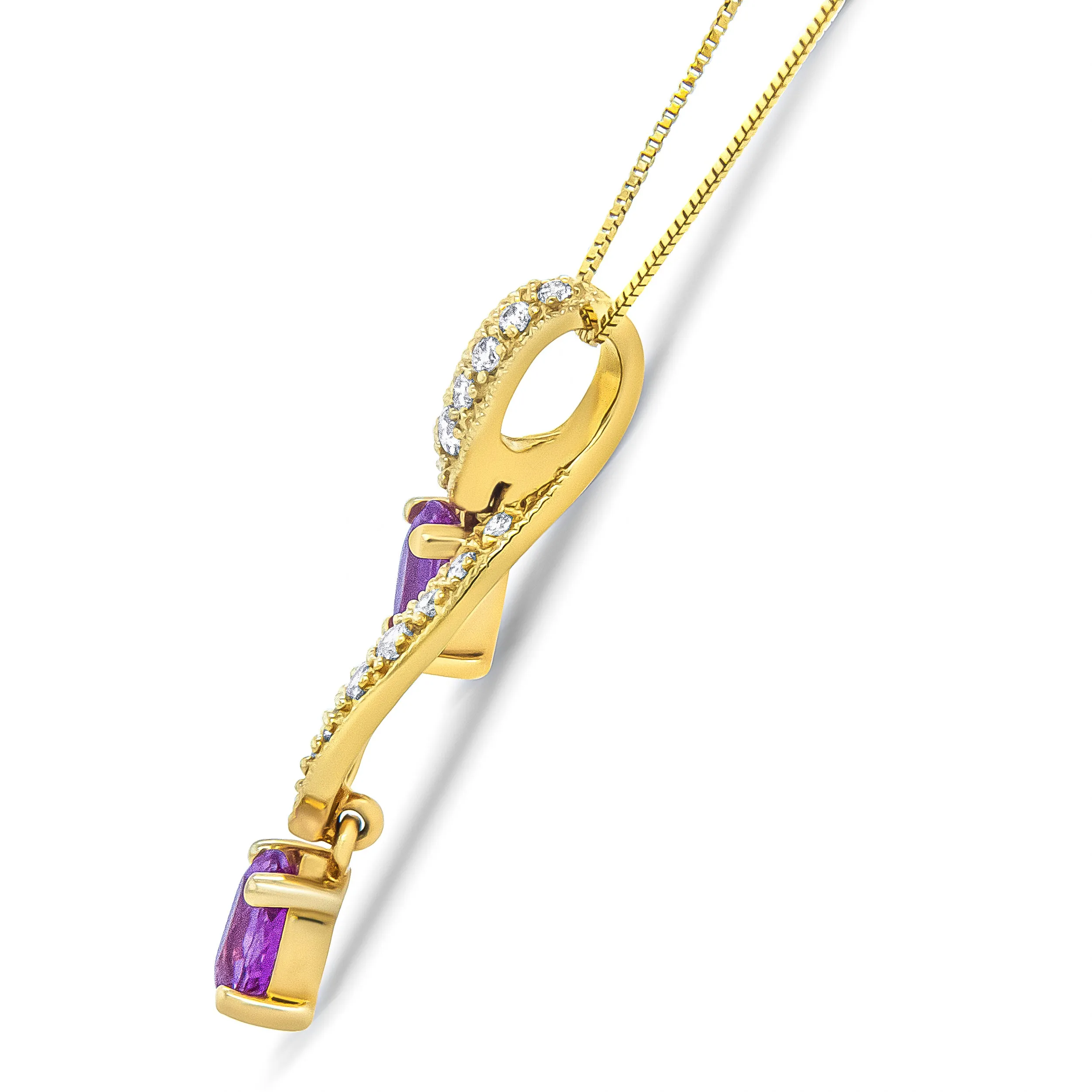 14K Yellow Gold 6x4mm Oval Pink Sapphire and 1/5 Cttw Round Diamond Pendant Necklace -