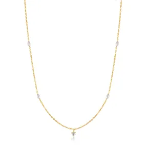 14kt Gold Pearl and White Sapphire Necklace
