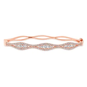 18K Gold Round Wave Diamond Bangle