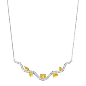 18k Mirage White Gold Necklace With 0.42 Cts Vs-Gh Diamonds  And Sapphire