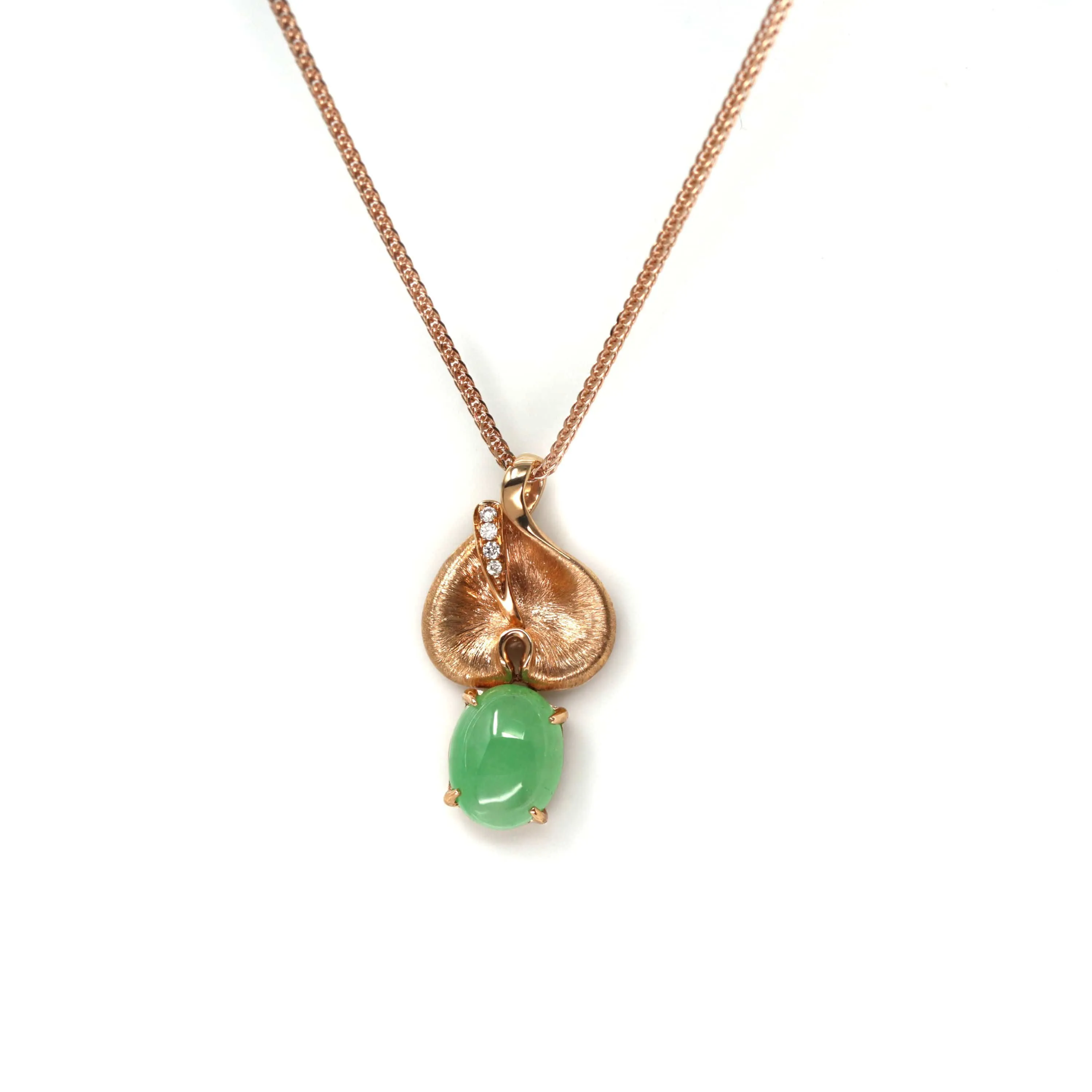 18k Rose Gold Jadeite Jade Diamond Pendant Necklace