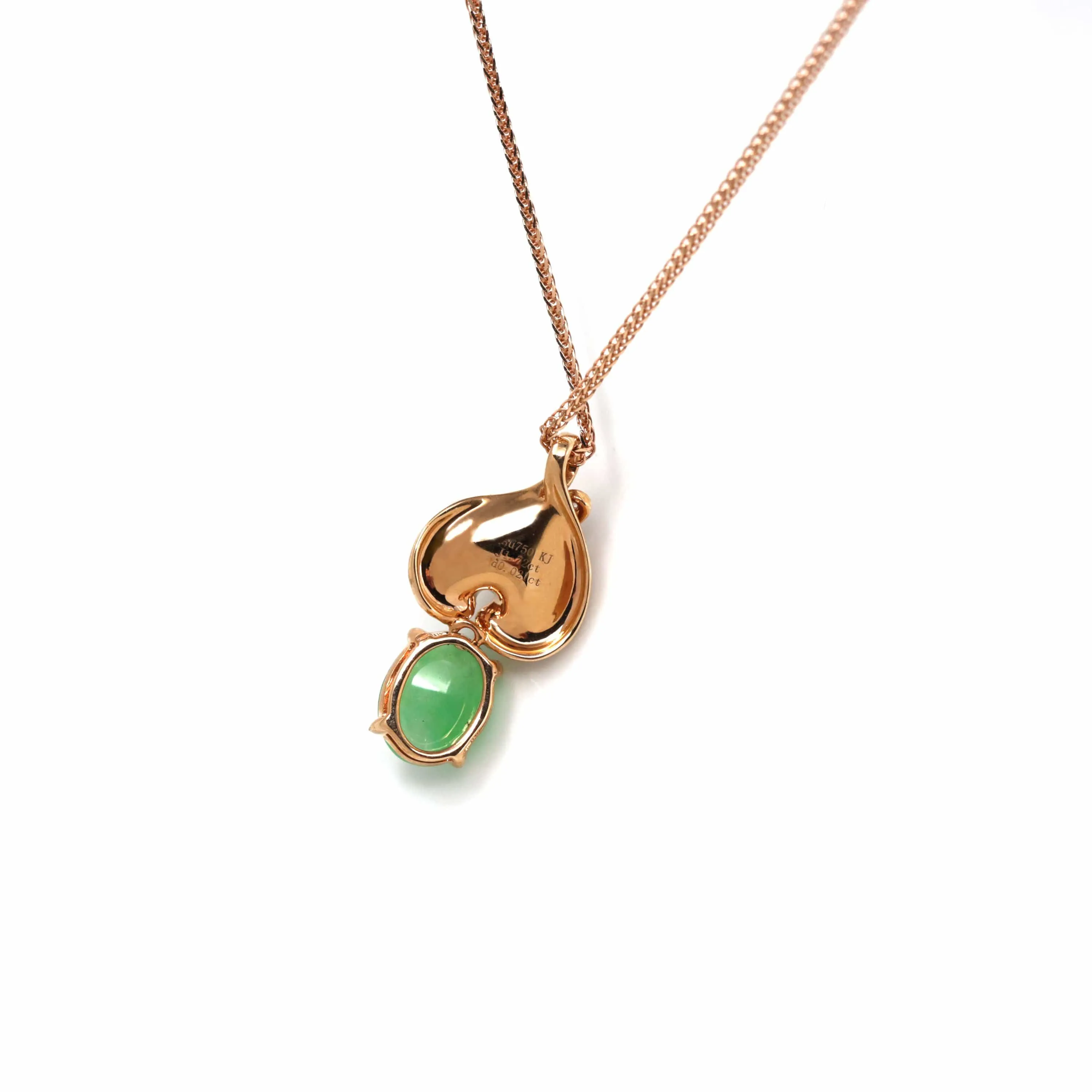 18k Rose Gold Jadeite Jade Diamond Pendant Necklace